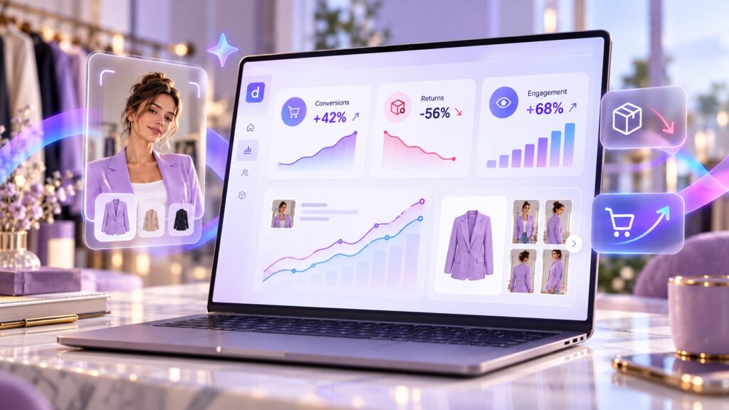 Grafico con riduzione dei resi e aumento delle conversioni dopo l'introduzione del virtual try-on